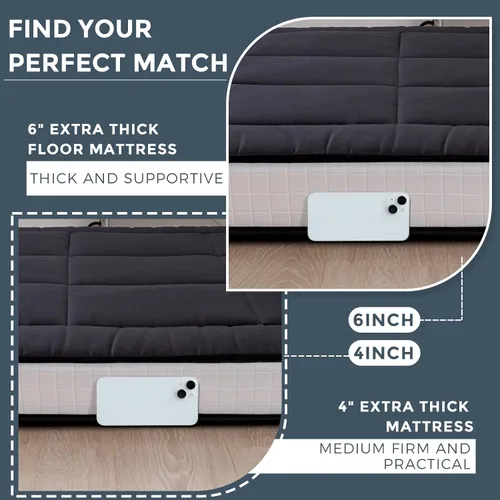 Miniatura 2 de MAXYOYO Colchón tipo futón extra grueso de 6 pulgadas, colchón plegable japonés para adultos, almohadilla de tatami enrollable para habitación