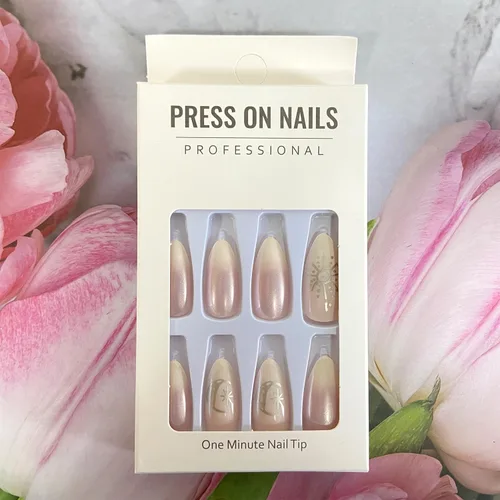 Miniatura 5 de Aurora - Uñas postizas a presión degradadas, uñas postizas largas de almendra, diseño de sol y luna brillante, uñas artificiales reutilizables