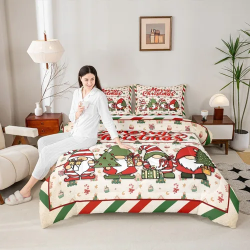 Miniatura 32 de Juego de edredón de Feliz Navidad para niños, tamaño twin, juego de ropa de cama de camión rojo árboles de pino copos de nieve, decoración