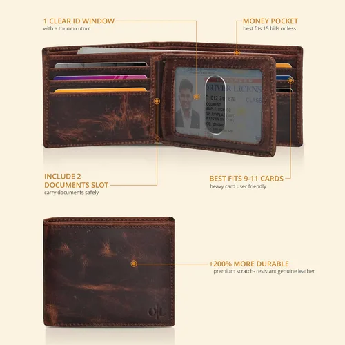 Miniatura 8 de Carteras RFID delgadas para hombres - Cartera de bolsillo frontal de piel genuina