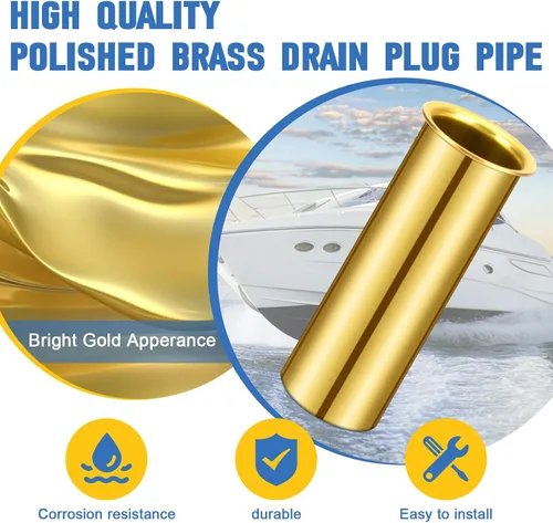 Miniatura 3 de Tubo de drenaje de latón de 3 pulgadas para instalación de espejo de popa de popa de popa de popa Splashwell, Livewell o Baitwell, tapón de tubo