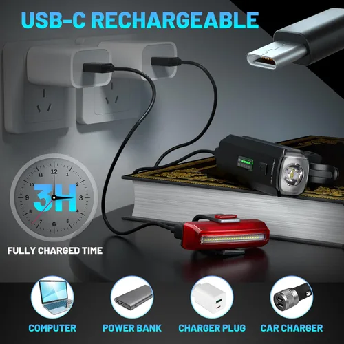 Miniatura 5 de APECYC Bike Lights USB-C Rechargeable Bicycle Front Headlight and Rear Taillight with 4+5 Light Modes, Waterproof Bike Light Set for Night Riding