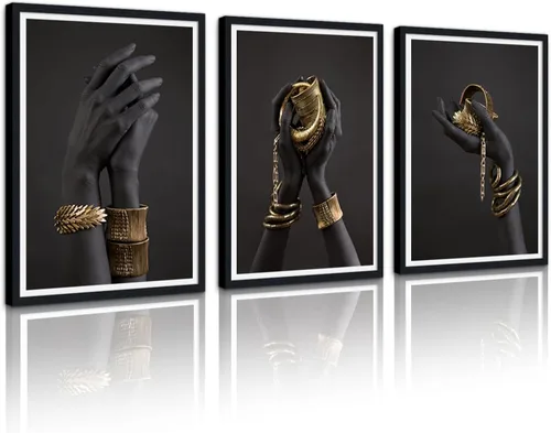 Miniatura 49 de MAMAGO Lienzo decorativo para pared, pintura de belleza dorada y negra, fotos de mujeres africanas, hermosos pósteres de mujer negra, impresiones