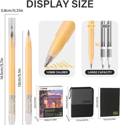 Miniatura 3 de ZSCM - 24 colores de bolígrafos de gel acrílico 3D y cuaderno de bocetos de papel negro para dibujo, bolígrafo de tinta acrílica de punta fina de 24