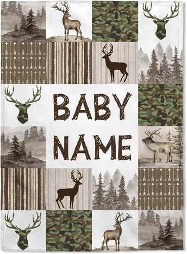 FLOCHIL Manta de bebé personalizada para niños, manta de bebé personalizada con nombre, manta de bebé de bosque personalizada, regalo para baby