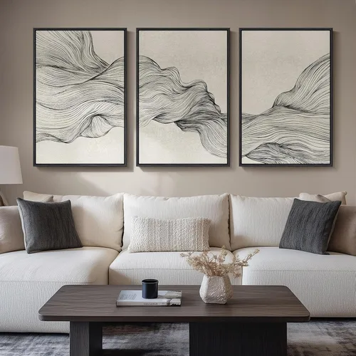 Miniatura 13 de Arte abstracto neutro en blanco y negro para sala de estar, 3 cuadros de impresiones en lienzo, para paredes, imágenes geométricas minimalistas