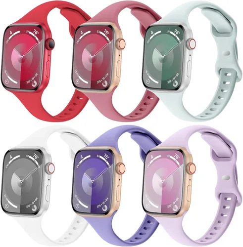 Miniatura 12 de 6 Pack de Correas delgadas y finas compatibles con Apple Watch 38mm 40mm 41mm 42mm 44mm 45mm 46mm 49mm para mujeres y hombres, correas de repuesto