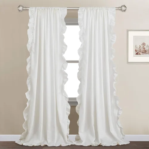 Miniatura 10 de StangH Cortinas blancas románticas victorianas con volantes, cortinas de filtro de luz que protegen la privacidad, seda sintética, ideal