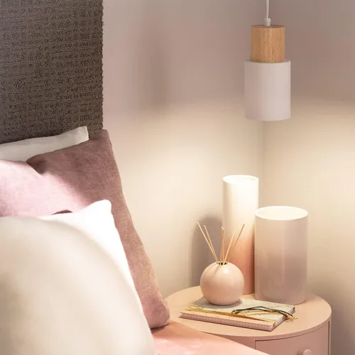 Miniatura 3 de Pendant lamp in Metal and Wood 1200xØ100 mm Gray E27 Fat Metal Cap Decoration Living Room, Bedroom, Bedroom (Color : Blanco)