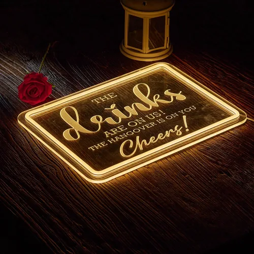 Miniatura 3 de Letrero de neón para bar "Las bebidas son por nuestra cuenta" Letreros LED Las resacas son para ti Letrero de neón Cheers Luz de neón para regalos