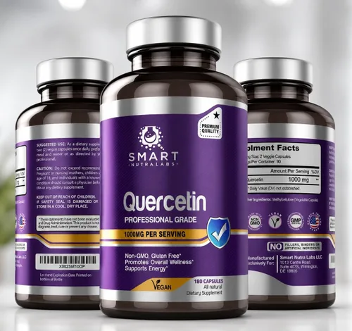 Smart Nutra Labs Quercetina 1000 mg- 180 cápsulas veganas, suplemento de quercetina 100% puro, sin OMG, sin gluten, probado por terceros