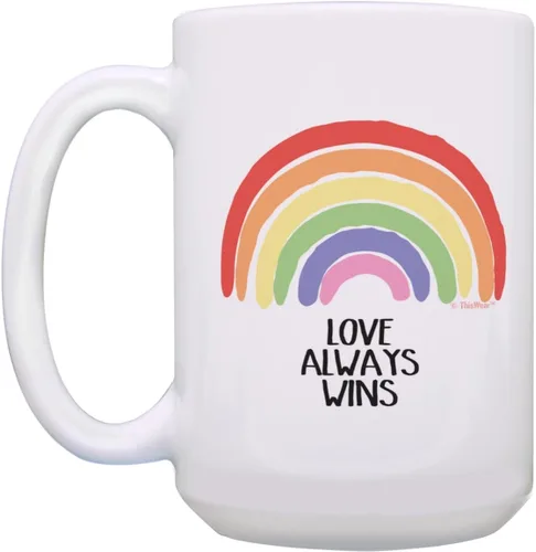 Miniatura 3 de Taza con diseño de arcoíris Love Always Wins LGBTQA Ally Gifts Gay Pride Gifts Hope - Taza de café de 15 onzas, color blanco