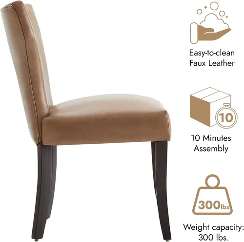Miniatura 4 de Watson & Whitely Juego de 2 sillas tapizadas de cocina y comedor con respaldo bajo, sillas de comedor de piel sintética con patas de madera maciza