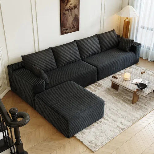 Miniatura 31 de Sofá seccional modular de 139.4", sofás minimalistas en forma de U con 2 otomanas chaise, sofá cama convertible moderno de asiento profundo, tela