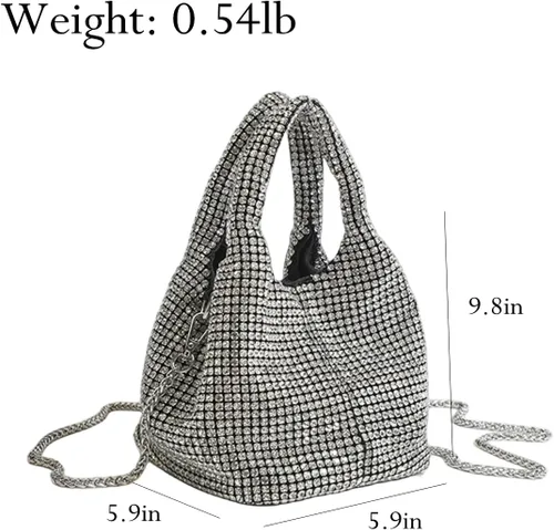 Miniatura 2 de UMREN Bolso de mano anudado con purpurina completa para mujer, con diamantes de imitación de cristal, bolso cruzado de noche con diamantes