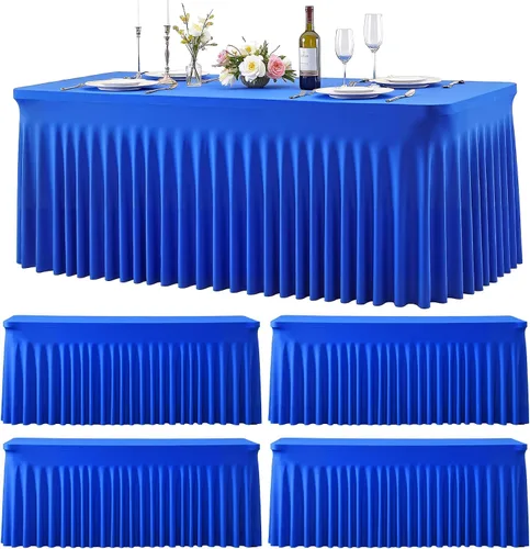 Miniatura 37 de Manteles de mesa de elastano azul bebé de 6 pies para mesas rectangulares, sin arrugas, rectangular, elástico, ajustable de 6 pies con falda