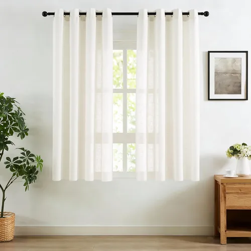 Miniatura 32 de Treatmentex Cortinas blancas y grises para dormitorio de 84 pulgadas de largo, cortinas semitransparentes con estampado de hojas para ventanas