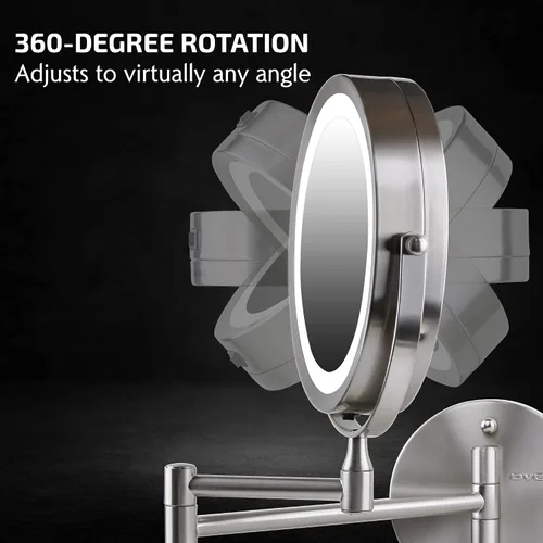 Miniatura 3 de OVENTE Espejo de maquillaje iluminado para montaje en la pared, espejo de tocador de doble cara de 7 pulgadas con aumento 1X/7X para baño con luces