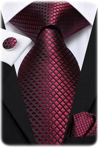 Miniatura 104 de Hi-Tie Corbata clásica de cachemira para hombre con pañuelo y gemelos a cuadros