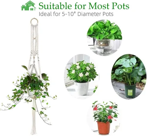 Miniatura 2 de Perchas de macramé para plantas hechas a mano, cuerda de algodón, soporte para macetas colgantes con temática bohemia para interiores y exteriores