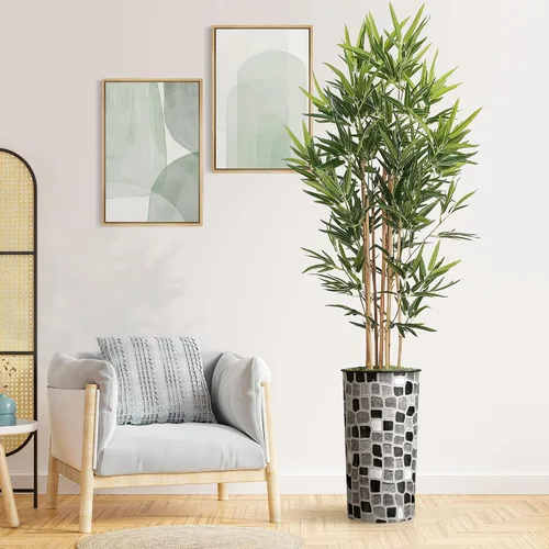 Miniatura 15 de Árbol artificial en macetero moderno con patrón geométrico, palmeras tropicales areca falsas de seda para decoración del hogar en interiores