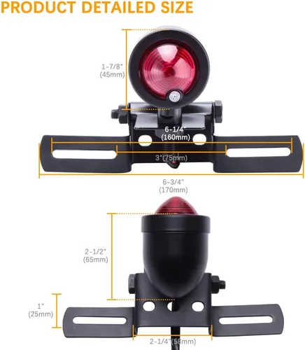 Miniatura 5 de DREAMIZER Luz trasera de motocicleta negra de 12 V, lámpara de parada de freno con soporte para placa de matrícula compatible con Bobber Chopper