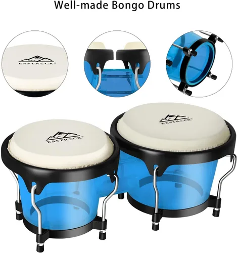 Miniatura 2 de EastRock Bongo - Juego de tambores de 6 y 7 pulgadas para adultos, principiantes, profesionales, cavidad transparente y metal Bongos, instrumentos
