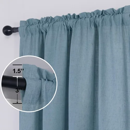 Miniatura 130 de KOUFALL Juego de 2 cortinas de puerta francesa, cortinas de lino para puerta/ventana, cortina transparente boho para cristal lateral delantero