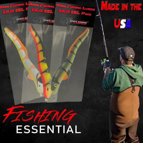 Miniatura 3 de Delong Lures Señuelos y cebos de pesca Jerk KILR EEL de 8 pulgadas, señuelos de pesca de agua salada y agua dulce, cebos para lubina de boca grande