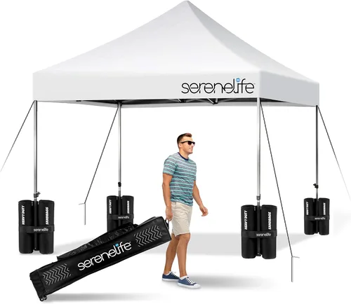Miniatura 20 de SereneLife - Tienda de campaña desplegable de 10 x 20 pulgadas, toldo plegable, con parte superior de tienda impermeable, bolsa de transporte Blanco