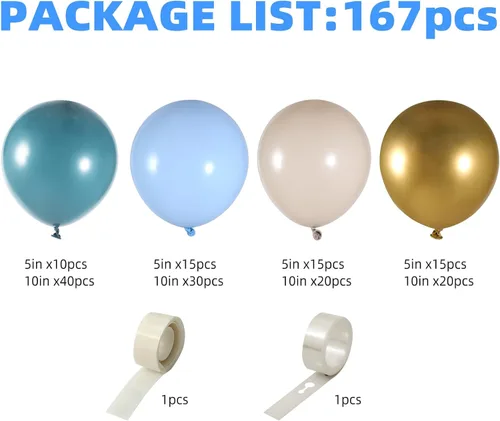 Miniatura 3 de Kit de arco de globos azul polvo - 167 piezas Kit de guirnalda de arco de globos incluye globos blanco, arena, azul pastel, azul mar, azul cromo