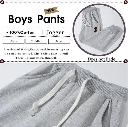 Miniatura 2 de Boy's 2-Pack Pants, Toddler Cotton Pull on Jogger, Kids Dinosaur Drawstring Elastic Sweatpants