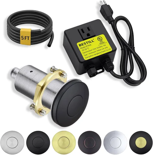 Miniatura 19 de BESTILL, kit de interruptor de aire para triturar basura, parte superior de fregadero gris plomizo con botón pulsador de encendido/apagado, Gris