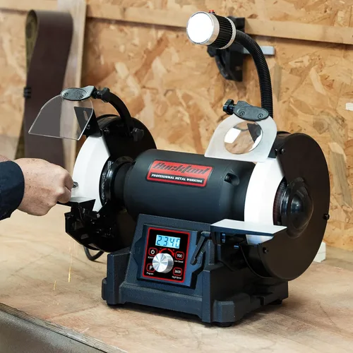 Miniatura 7 de Bucktool Amoladora de banco de velocidad variable VFD de 8 pulgadas, amoladora de rueda profesional sin tambaleo de potencia 1HP con conmutación