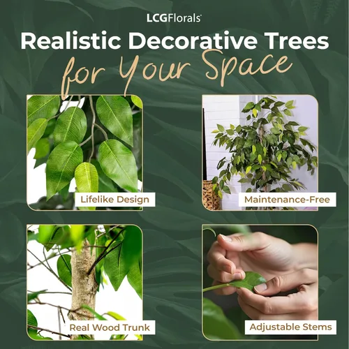 Miniatura 5 de LCG Florals Árbol de ficus de 4 pies en maceta de metal negro con tronco de madera real, plantas de imitación para interiores y exteriores