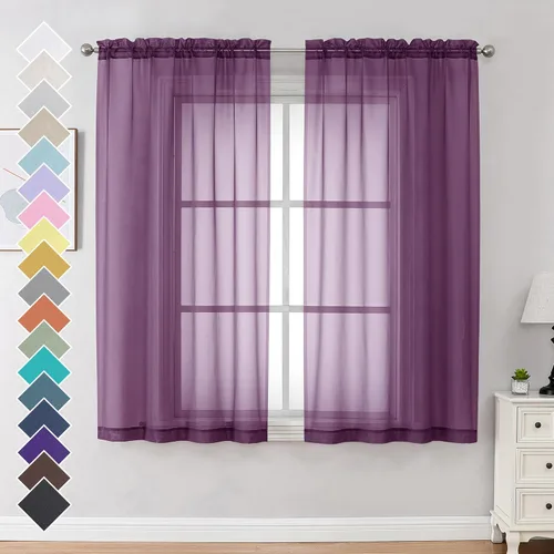 Miniatura 143 de OVZME - Cortinas traslúcidas blancas de 45 pulgadas de largo, 2 paneles, cortinas de gasa con bolsillo para barra para ventanas pequeñas, cada una