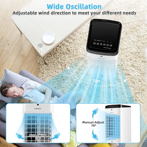 Miniatura 3 de COSTWAY Enfriador de aire evaporativo, 3 en 1 portátil, silencioso y humidificador con control remoto, 4 modos, oscilación de 70°, temporizador