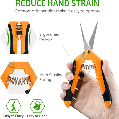 Miniatura 4 de iPower GLPRNR6OR - Tijeras de podar de jardinería de 6.5 pulgadas con cuchillas rectas de acero inoxidable para recortar hierbas, plantas, Naranja