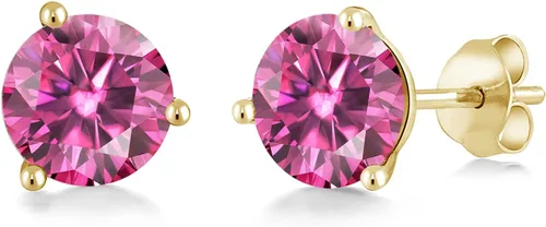 Miniatura 142 de Gem Stone King Aretes de oro de 14 quilates, 0.236 in, piedra natal redonda, Martini, 3 puntas, aretes de oro para mujer