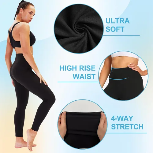 Miniatura 4 de TNNZEET Paquete de 3 leggings negros para mujer, pantalones de yoga de entrenamiento de maternidad suaves de cintura alta