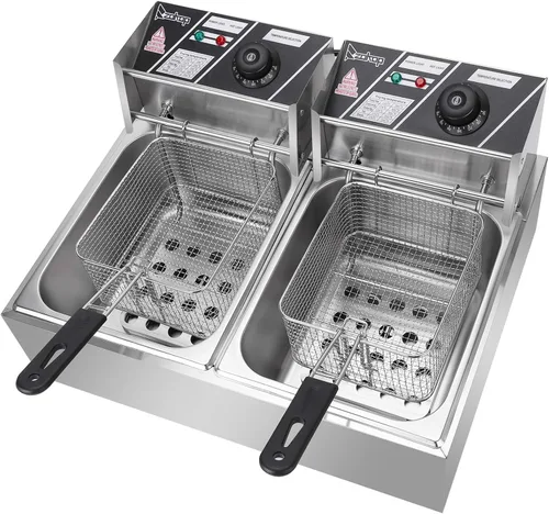 Miniatura 2 de Freidora eléctrica de doble cilindro de acero inoxidable de 110V 12.7QT/12L Enchufe de EE. UU