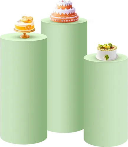 Miniatura 15 de SaitiMade Juego de 3 fundas para pedestal de cilindro beige, fundas de elastano para decoración de fiestas, bodas o eventos de cumpleaños, solo