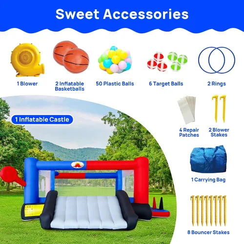 Miniatura 7 de WELLFUNTIME - Casa inflable de rebote y castillo inflable con soplador, castillo de salto 7 en 1, 160 x 135 x 60 pulgadas para 4 niños, tobogán
