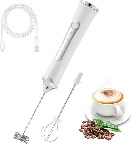 Miniatura 8 de Espumador de leche eléctrico de mano con 2 cabezas, batidor de espuma de café con USB recargable de 3 velocidades, licuadora de espuma para latte