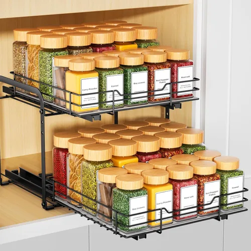 Miniatura 13 de RCHYFEED Organizador de especias para gabinete, 2 niveles extraíbles para armarios interiores y despensa, estante vertical de especias resistente