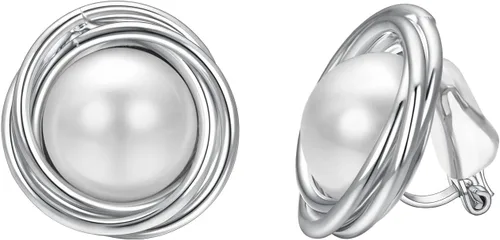 Miniatura 34 de Yoursfs Aretes de clip de perlas blancas grandes para mujer, chapados en oro de 18 quilates, hipoalergénicos, sin perforaciones, joyería brillante