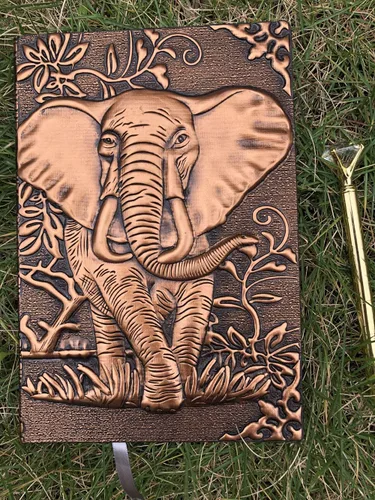 Miniatura 5 de Diario de elefante, cuaderno de escritura de cuero, diario rayado A5, 200 páginas, diario personal antiguo hecho a mano en relieve, cuaderno