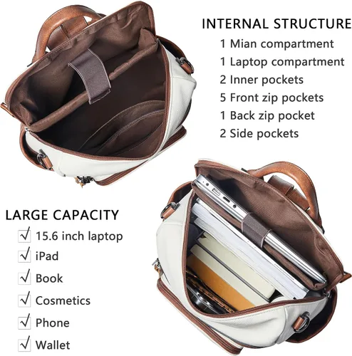 Miniatura 4 de Shrrie - Mochila vegana de cuero para laptop de 14 pulgadas para mujer, mochila de trabajo, mochila de moda, mochila de viaje, bolso para negocios