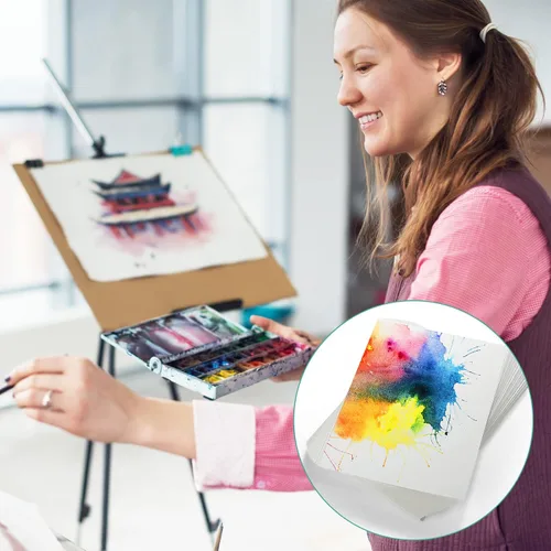 Miniatura 6 de TecUnite 60 hojas de papel de acuarela, arte a granel, blanco prensado en frío, papel de pintura para dibujo de acuarelista artista