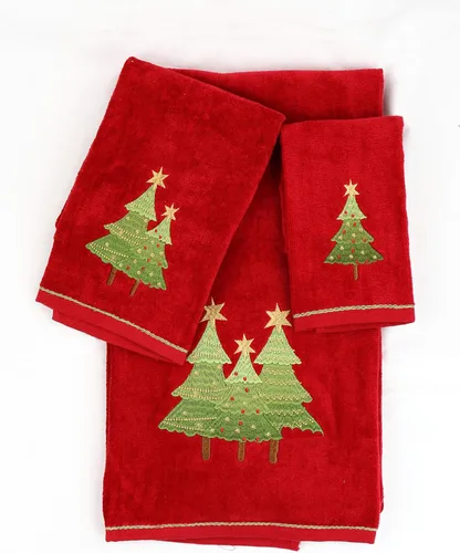 Decoración de Marina de Navidad, Juego de Toallas de Lujo Premium Ultra Suave 100% Algodón Bordado para Baño, Moderno, 3 Piezas, Color Rojo y Verde